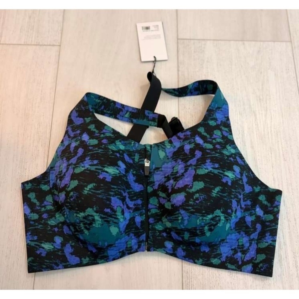 NWT Knix Catalyst Front Zip Sports Bra Sz 7+ Galactica Blue Green 36F / 38E-F